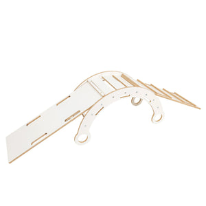 Bascule en bois blanc avec coussin, toboggan et échelle - Taille moyenne