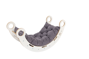 Bascule en bois blanc avec coussin, toboggan et échelle - Taille moyenne