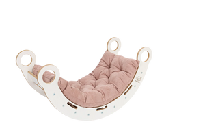 Bascule en bois blanc avec coussin, toboggan et échelle - Taille moyenne