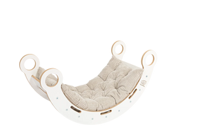 Bascule en bois blanc avec coussin, toboggan et échelle - Taille moyenne