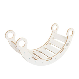 Bascule en bois blanc avec coussin, toboggan et échelle - Taille moyenne