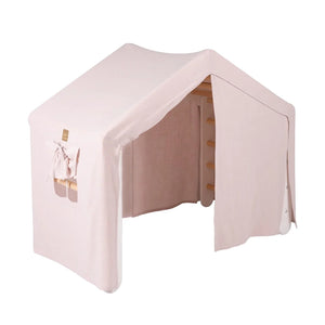 Grande cabane échelle blanche avec housse rose