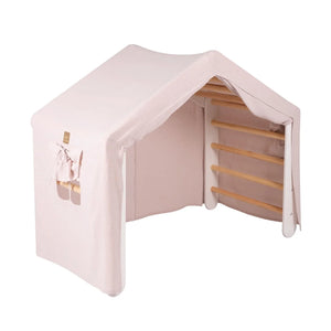 Grande cabane échelle blanche avec housse rose