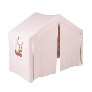 Grande cabane échelle blanche avec housse rose