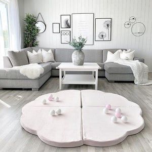 Tapis d'éveil pour enfant - Forme nuage, velours rose
