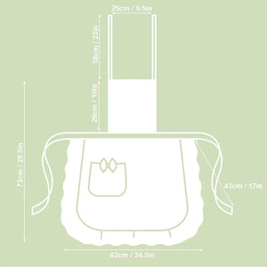 White nursery apron with bow pocket, scalloped hem, 73cm height, 62cm width, European design