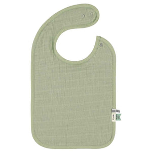 Bavoir bébé en mousseline de coton vert sauge avec fermeture à bouton-pression ajustable