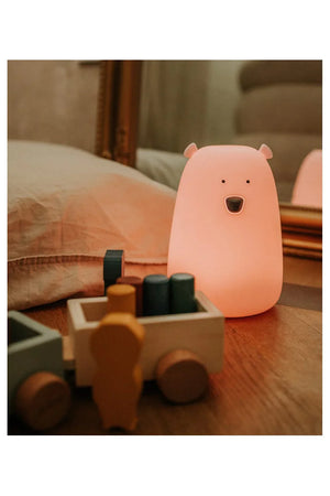 Veilleuse ourson rose avec télécommande, silicone souple, lampe de chevet pour enfant