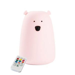 Veilleuse ourson rose avec télécommande, en silicone, pour décoration de chambre minimaliste