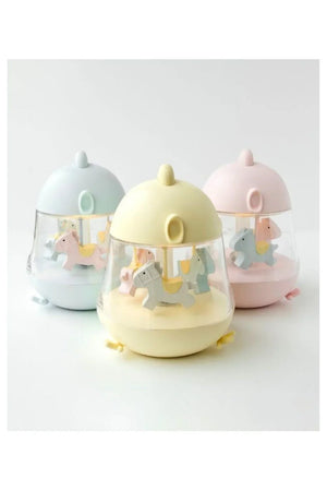 Gelbe Karussell-Spieluhr-Lampe mit Pastell-Pferdchen, Kinderzimmer-Deko