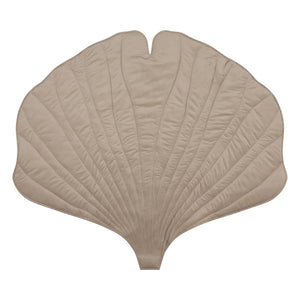 Reverse side of cream Moi Mili Ginkgo Leaf Mat showing neutral cotton surface and quilted leaf detailing