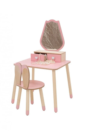 Pink FAMILY Princess Beauty Table with tulip mirror, two drawers and matching wooden chair