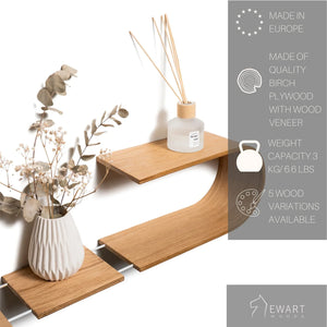 Mensola fluttuante da parete in compensato di betulla naturale con impiallacciatura in legno, design moderno minimalista