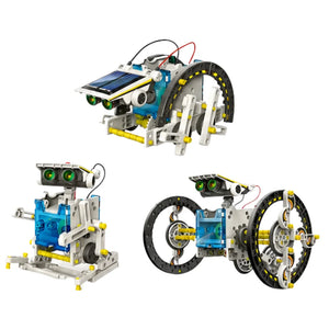 solar robot STEM kit showing three build configurations