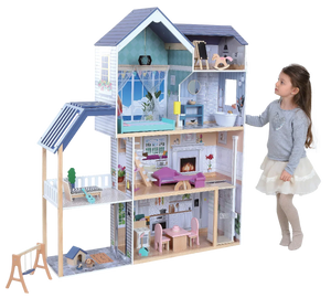 Maison de poupée en bois avec éclairage LED Crystal