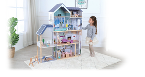 Maison de poupée en bois avec éclairage LED Crystal