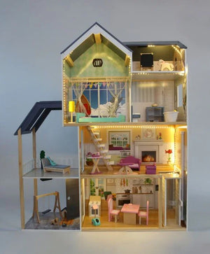 Maison de poupée en bois avec éclairage LED Crystal