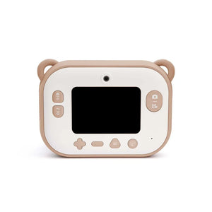Appareil photo numérique pour enfants, beige et blanc, forme rectangulaire, écran arrière, boutons de commande