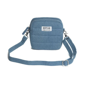 Borsa fotografica Hoppstar midi in tessuto blu imbottito con tracolla regolabile ed etichetta frontale