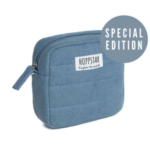 Borsa fotografica Hoppstar midi special edition in tessuto trapuntato blu con zip frontale