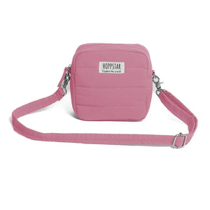 Borsa fotografica Hoppstar rosa con tracolla regolabile e patch logo frontale