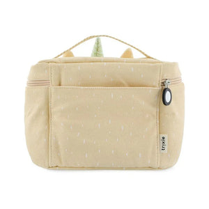 Lunchbox isotherme beige avec motif licorne, pois, poignée et étiquette Trixie.