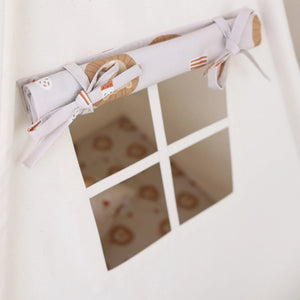 Close-up of the built-in fabric window on the Lions Teepee Tent