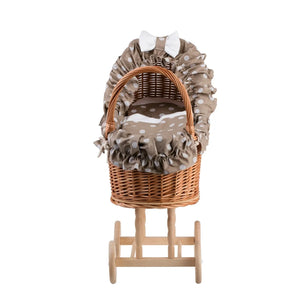 Carrozzina per bambole in vimini Lulu con finiture, copertina e cuscino beige - Beige