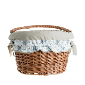 Panier de vélo en osier Maxian avec doublure beige, poignée et fixation guidon