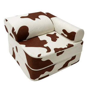 Sillón modular para niños con tapizado de estampado de vaca marrón y blanco