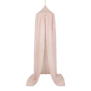 Full-length Moi Mili Vintage cotton canopy with a delicate pink striped pattern on a white background