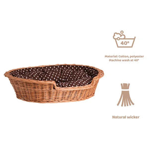 Cuccia per cani in vimini naturale Esmira con cuscino a pois, 65x43 cm