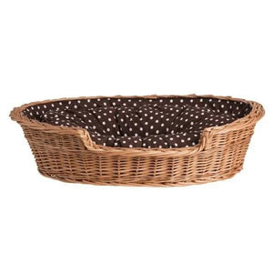 Cuccia per cani in vimini naturale Esmira con cuscino a pois, 65x43 cm
