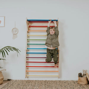 Triángulo de escalada Pikler con complemento de pared sueca (de 6 meses a 7 años) - Arcoíris