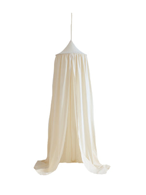 Full-length cream Moi Mili raw cotton canopy displayed on a white background
