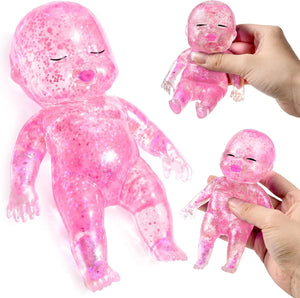 Pink glittery translucent squishy baby toys in two different sizes