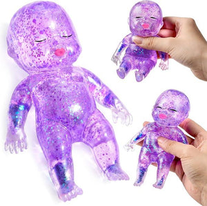 Purple glittery squishy baby toy with sparkling accents