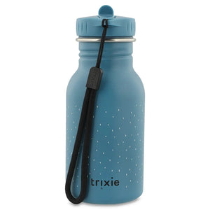 Gourde inox bleu 350ml à pois, sangle noire, logo Trixie.