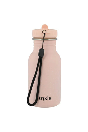 Gourde en inox rose à pois blancs, logo Trixie et dragonne noire