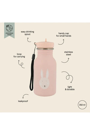 Gourde en inox rose pour enfant avec motif lapin, hermétique, 350 ml, avec anse