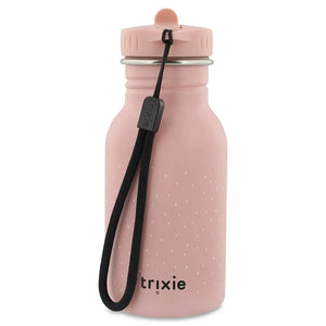 Gourde inox rose 350ml à pois, avec sangle noire et logo Trixie.