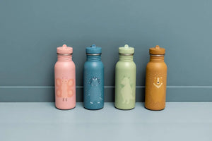 Set of four 500ml stainless steel water bottles with pastel animal and butterfly designs