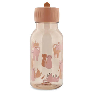 Gourde en Tritan 350 ml avec couvercle beige et illustrations de chats roses