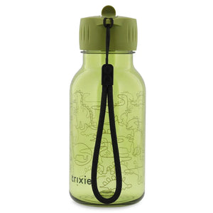 Botella de agua de Tritan verde de 350 ml con estampado de dinosaurios, correa negra y tapón de rosca