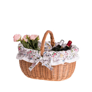 Panier de courses Werburga avec poignée en osier et bordure blanche