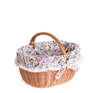 Panier de courses Werburga avec poignée en osier et bordure blanche