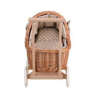 Passeggino in vimini per bambole Lili – Biancheria beige