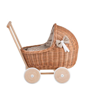 Passeggino in vimini per bambole Lili – Biancheria beige