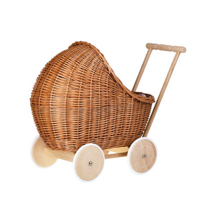 Passeggino in vimini per bambole Lili – Biancheria rosa