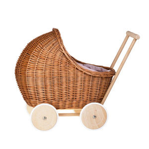 Passeggino in vimini per bambole Lili – Biancheria rosa